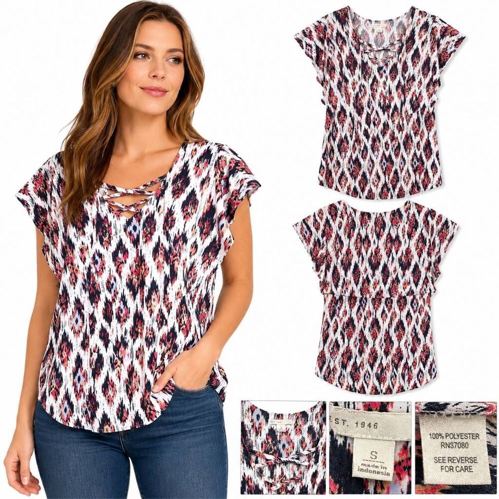 Cato Ikat Print Flutter Sleeve Blouse Women’s S